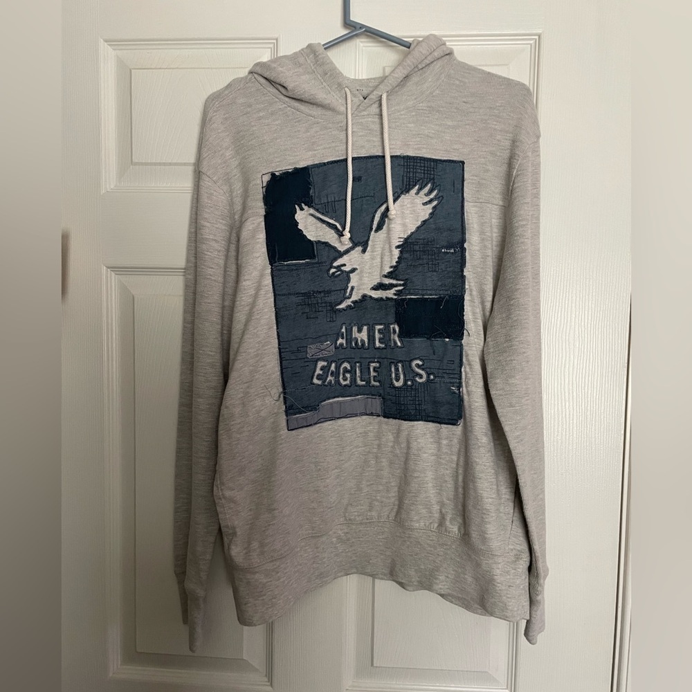 American Eagle Outfitters Thermal Gray and Blue Hoodie